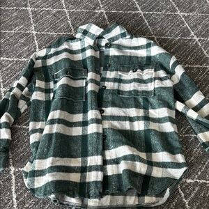 Green and White Plaid Button-Up thick flannel